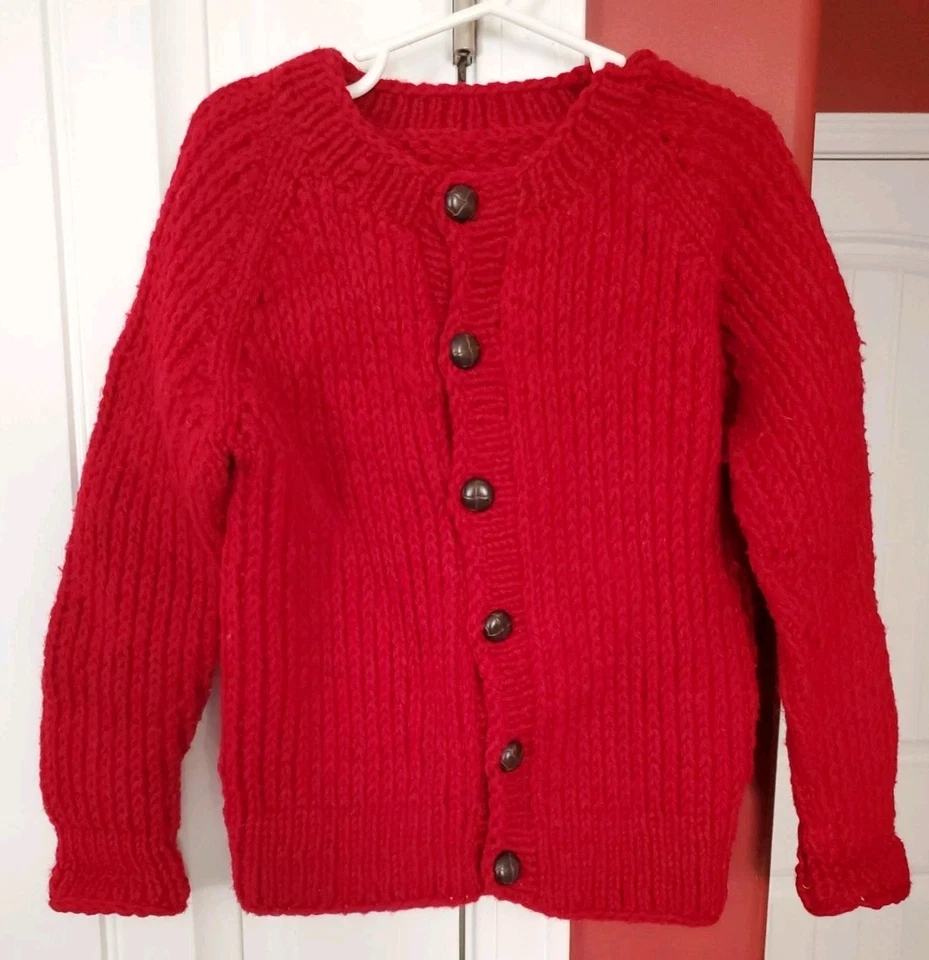 Ручной работы шерсти на пуговицах свитер бордовый винтажный унисекс ребенка ясельного возраста 2T - 3T хорошо - Изображение 2 из 4