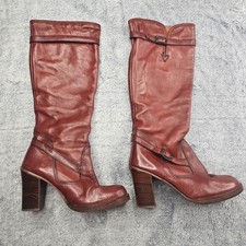 Vintage Zodiac Leather Knee High Boots Womens 7.5M Buckle Made In USA Encore