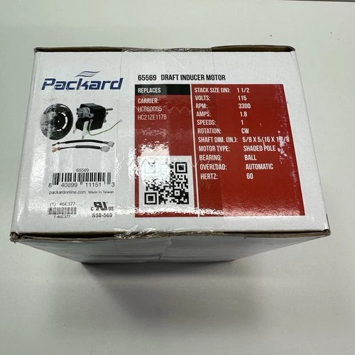 Packard Draft Inducer Motor 115V 3300 rpm 1.8A 60 Hz 1 Speed 65569 New
