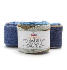 Premier Himalaya Worsted Stripes With Wool Pack Of 3 Deep Water 383 Yards 80/20