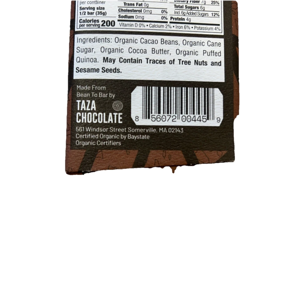 Taza Chocolate  Stone Ground Organic Dark Bar Cacao Crunch   2.5 Oz (Pack Of 4) - Image 3 of 4