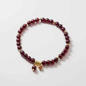 Authentic Real Solid 925 Sterling Silver Bracelets Garnet Bead Heart Yellow Gold Plated