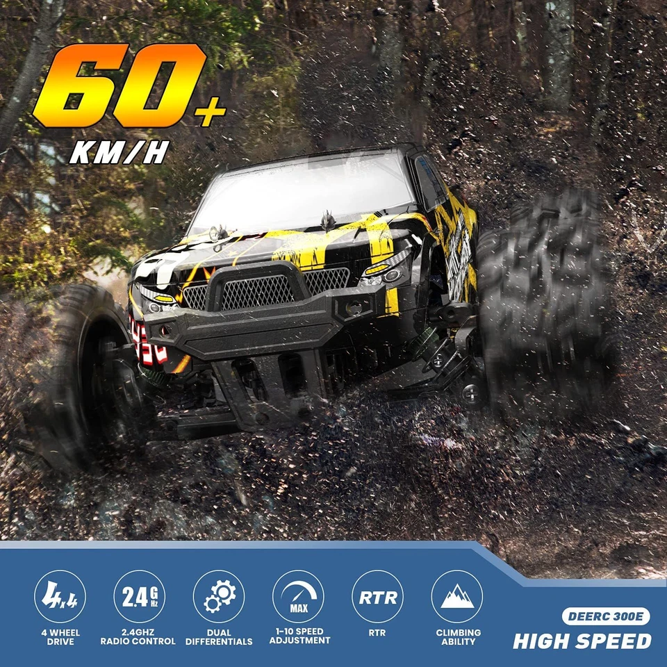 DEERC 4WD Brushless RC Cars 300E 60KM/H High Speed Car 1:18 Scale Monster Truck - Image 3 of 4