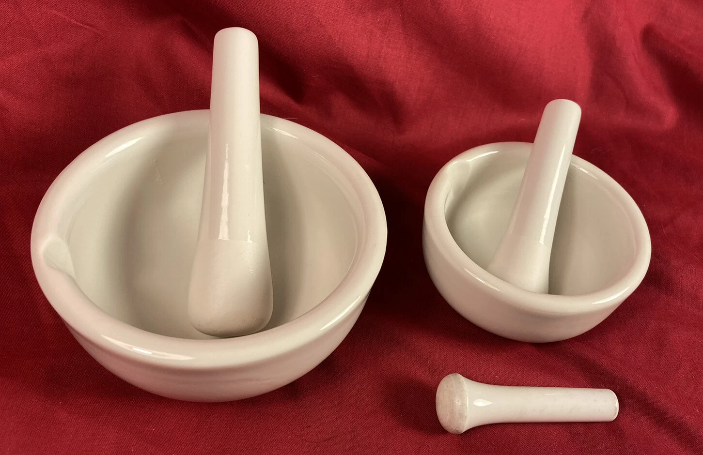 Two Vintage Porcelain Mortar & Pestles Apothecary Pill Spice Herb Grinder