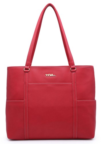 15 inch Laptop Leather Travel Carrying Tote Bag with Smart Trolley Strap Design - Picture 10 of 16