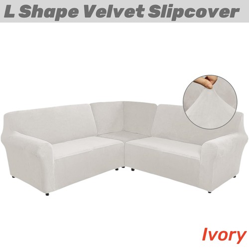 Stretch Velvet Sectional Corner Sofa Covers 5 Seater L-Shaped Couch Slip Cover - Picture 12 of 21