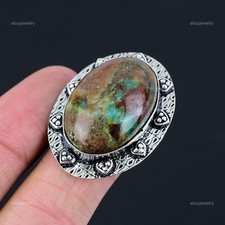 Azurite Malachite Gemstone Statement Boho Ring Jewelry Size 8.5 Sterling Silver