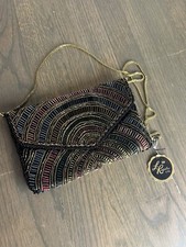 Vintage La Regale Evening Bag Purse Black JewelTone Beaded Gold Chain Deadstock