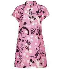 New! RIXO Lolita 100% Silk Mini Dress In Pink Mono Sea Life Print - Size Large L