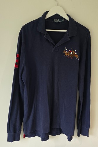 POLO Ralph Lauren Hemd Herren Extra Large Blau Langarm Slim Triple Pony Fleisch