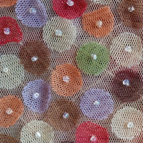 Etcetera VTG XS Top Sheer Flesh Mesh Multicolor Beaded Circles Long Slve Stretch - Picture 20 of 23