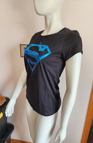 DC Comics Superman Ladies Black Blue Foil Print Short Sleeve T Shirt Size XXS - Picture 5 of 5