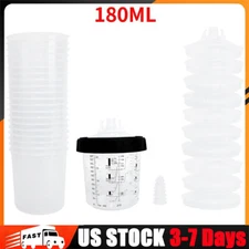 US 180ml Disposable Paint Spray Gun Cup System Liners and Lid Kit 6 Ounce