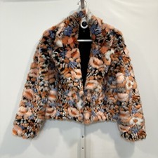 Lulus Undoubtedly Cute Black Multi Floral Faux Fur Collared Coat Size Xl