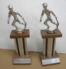Set of 2 Vintage 1968 Wood Base Metal Silver Tone Men's Baseball Trophy 9.5''