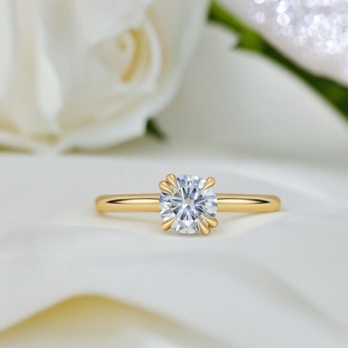 Yellow Gold Ring Round 1 Carat Lab Created 18k Diamond IGI GIA HRD Size 6 7 8