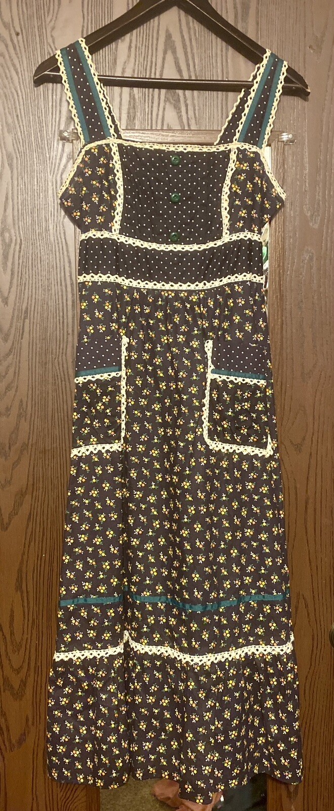 Rare Vintage Gunne Sax Prairie Boho Floral Print Blue Tie Dress Sz 11 Excellent