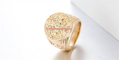 Stainless Steel Catholic St Saint Benedict Exorcism Medal Cross Ring 7-12# J538 - Picture 9 of 11