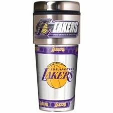 NBA Los Angeles Lakers Coffee Mug Travel Tumbler Cup Metallic Logo w/ Emblem
