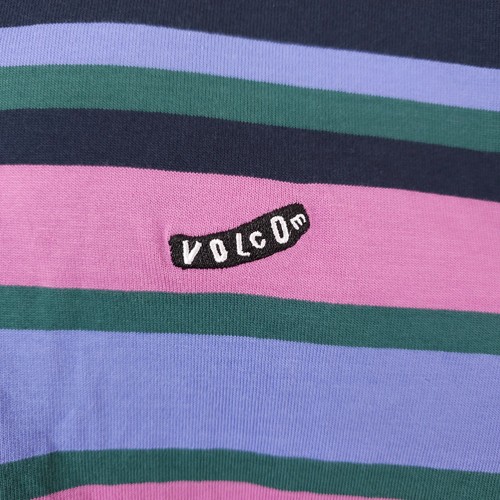 Volcom Polo Shirt Mens Size XL Blue Pink Striped Long Sleeve Skater Surfer - Picture 3 of 8