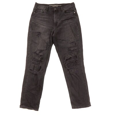 American Eagle Outfitters Black Mom Jeans Womens 8 Distressed
