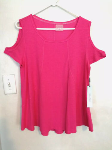 Calvin Klein Womens XL Blouse Pink Short Sleeve Performance Shirt Cold Shoulder