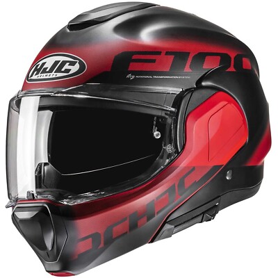 HJC F100 HETAL MC1SF BLACK MATT RED TILTING CHIN MODULAR FIBER HELMET SIZE S