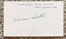 Warren Huston signed card - A's Braves debut 1937
