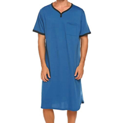 Men Long Top Long Nightshirt Sleep Shirt Comfy Short Sleeve Pyjamas Sleepwear
