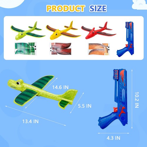 3 Pack Dino Airplane Launcher Toys 2 Flight Modes Foam Glider Catapult Plane ... - Picture 7 of 7