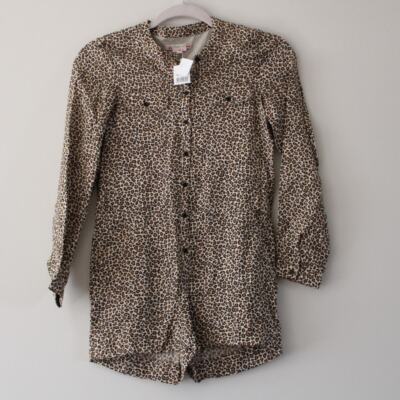 NWT Bonpoint Girls' Tamy Cheetah Long Sleeve Shorts Romper 12