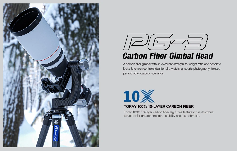 Leofoto PG-3 Carbon Fiber Gimbal Head /ARCA Tripod Head for Camera - Image 3 of 4