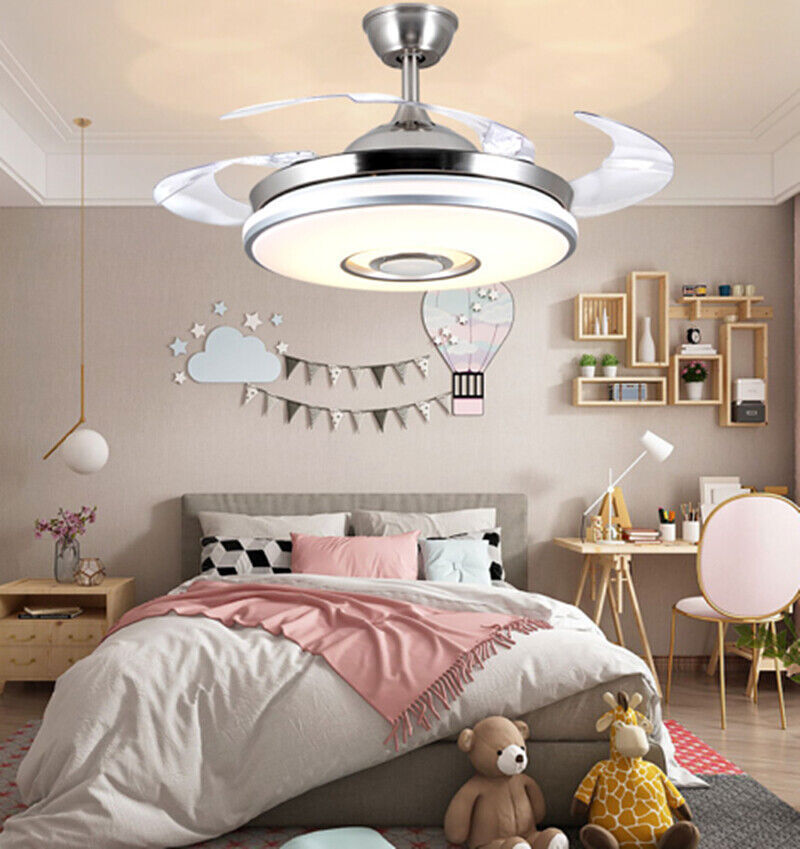 Bluetooth Speaker Invisible LED Ceiling Fan Chandelier Music Player Retractable-image