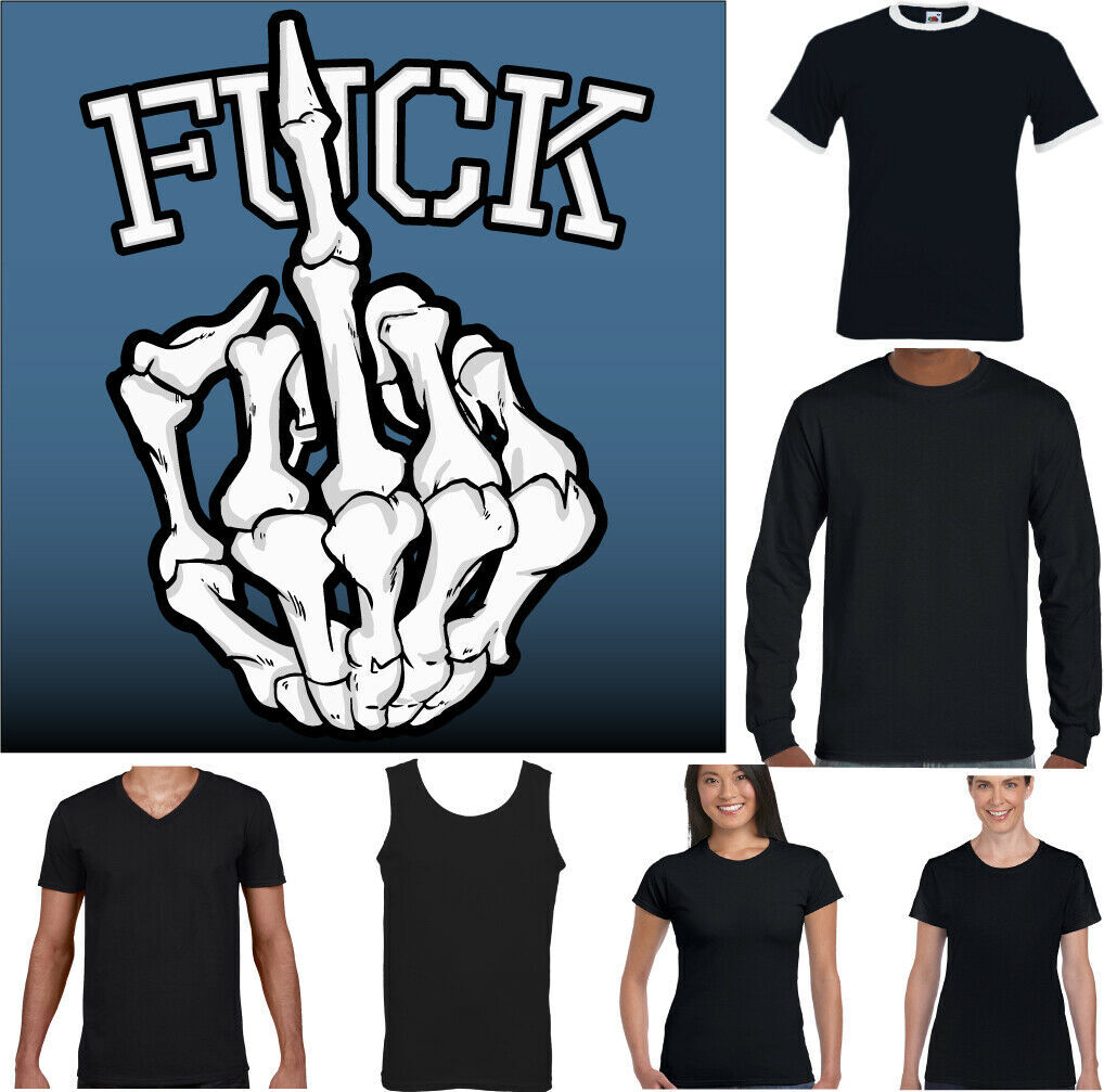 Calavera Camiseta Hombre Esqueleto Motero Punk Rock Tatuaje Dedo Flip F Mano