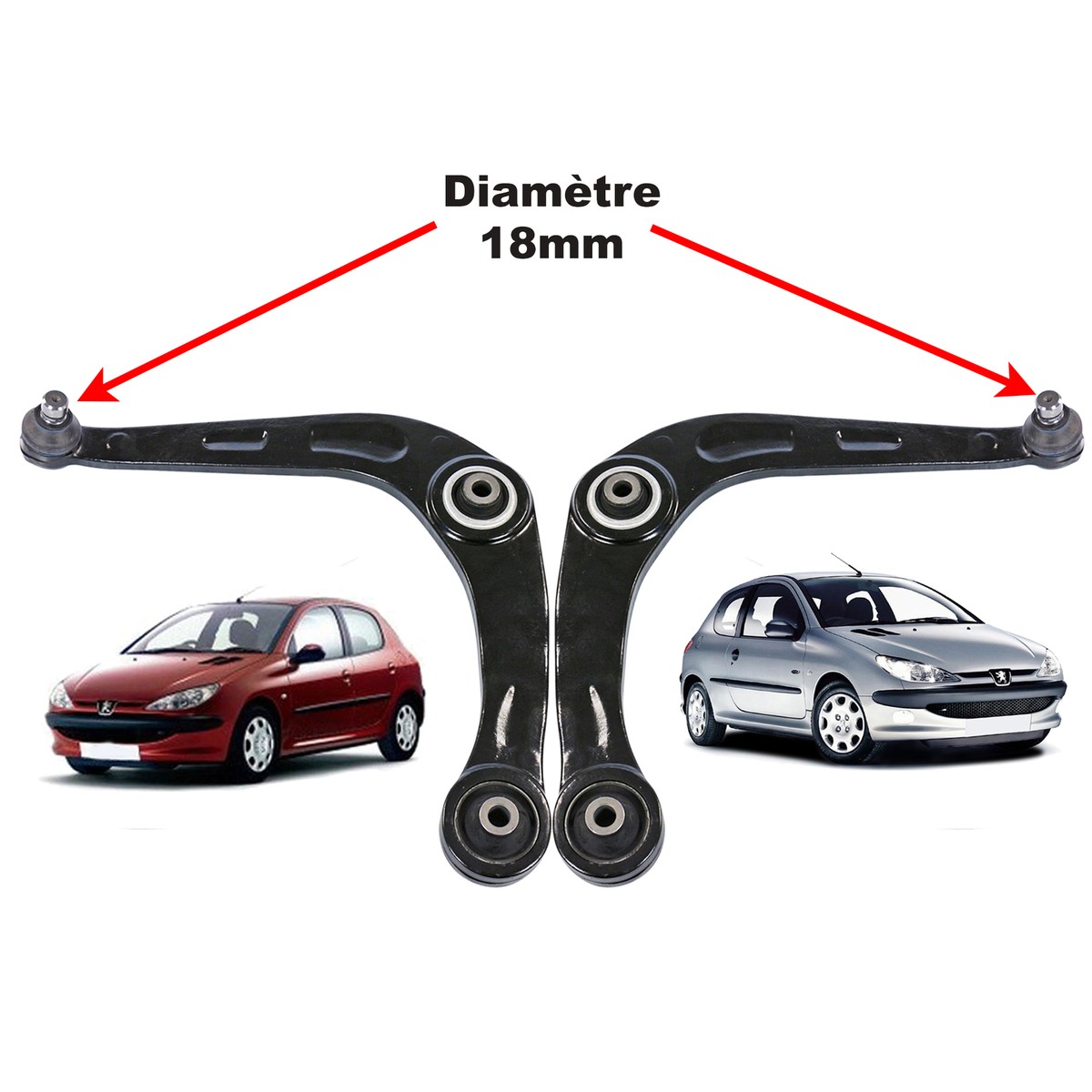 ATEC Germany 2 Bras Suspension Avant + 2 Barres Liaison - Compatible Peugeot 206