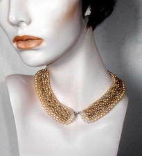 Vintage Collar 1950's Faux Pearl  Brown Bead Handmade Collar for Sweater Dress