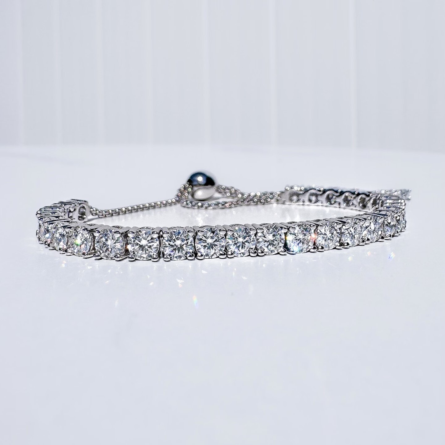 7.5Ct Round Cut Sparkling Moissanite Bolo Bracelet in 14k White Gold Plated for Women