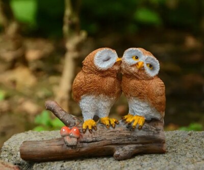 Owl Couple Bird Statue Fairy Sculpture Tabletop Figurine Home Decor Gifts