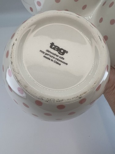 Tag 3 Snack Divided Bowl Easter Bunny Polka Dot White & Pink Treat Dish Ceramic - Picture 7 of 7