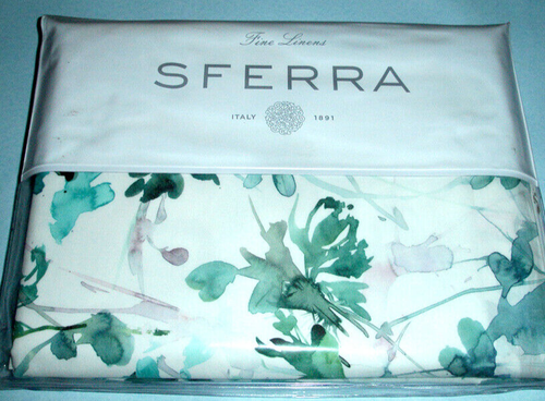 Sferra Totolla Full Queen Duvet Cover Turquoise Floral Cotton Percale Italy New - Picture 2 of 2