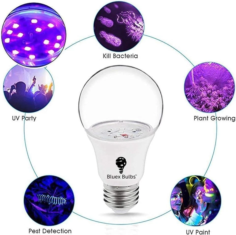 6 Pack LED Black Light Bulb, 9W A19 E26 Blacklight Bulb Level 385-400Nm, Body Pa - Image 2 of 4