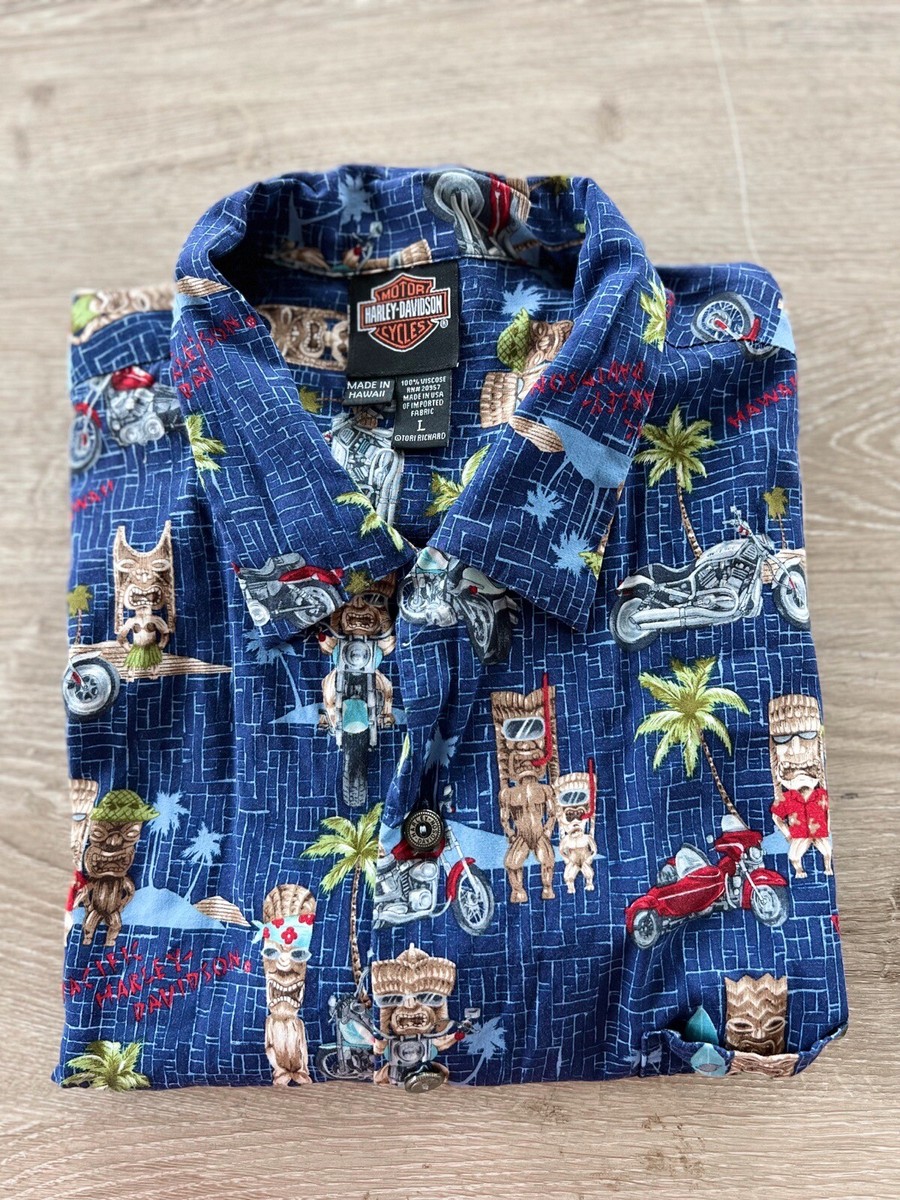 Harley Davidson by Tori Richards Mens Hawaiian Shirt Large Pacific
