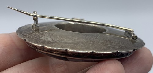 Scottish Sterling Silver Brooch Pendant Hand Chase Round Agate Victorian Antique - Picture 5 of 6