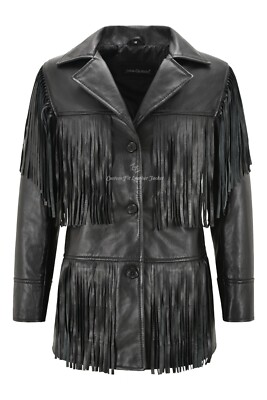 Damen Western Fransen Lederjacke schwarz klassisch Fransen echt Napa Jacke 5937