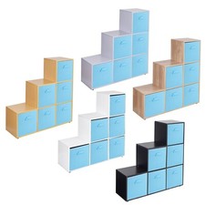 6 Cube Step Storage Bookcase Unit Shelf Drawers Baskets Home Office Organiser