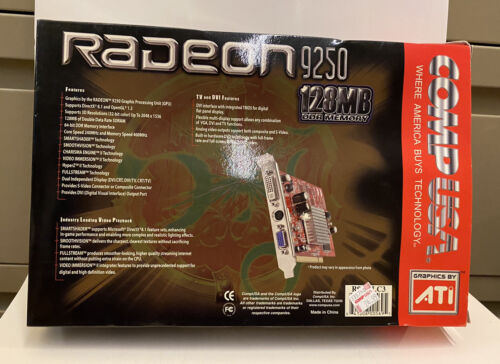 Comp USA CIB Big Box ATI Radeon 9250 128mb VGA PCI Graphics RARE COMPLETE - Picture 2 of 8