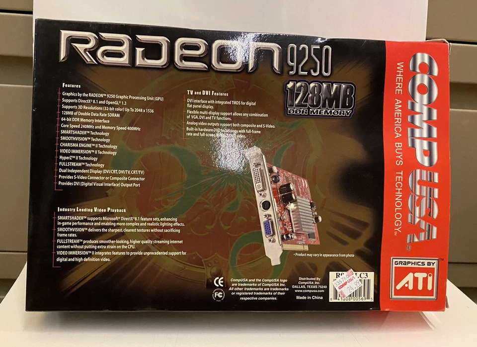 Comp USA CIB Big Box ATI Radeon 9250 128mb VGA PCI Graphics RARE COMPLETE - Image 2 of 4