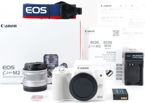 Canon EOS M50 Mark II / Kiss M2 24.1MP Weiß 15-45mm [ EXC W / Box,SD Karte [996] - Afbeelding 1 van 12