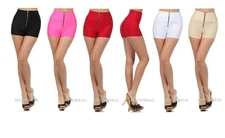 Womens SEXY HIGH WAISTED ZIPPER SHINY METALLIC CANDY NYLON HOT MINI SHORTS S M L