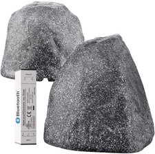 8" Wireless Bluetooth Outdoor Rock Speaker Granite Grey Pair IP67 Power Supply B